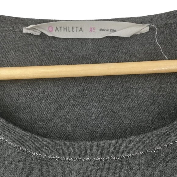 Athleta Long Sleeve Tunic Top Size XS Gray Silver Metallic Thumb Holes Sweater - Picture 11 of 12